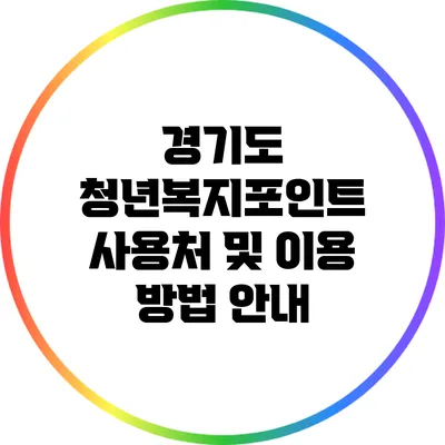 경기도 청년복지포인트 사용처 및 이용 방법 안내