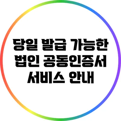 당일 발급 가능한 법인 공동인증서 서비스 안내
