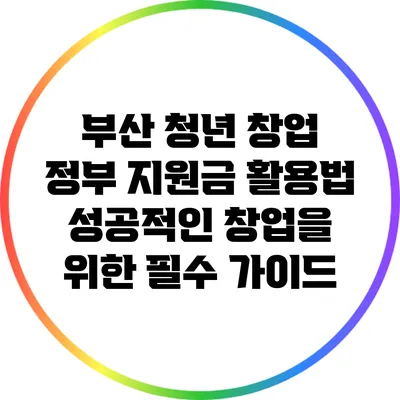 부산 청년 창업 정부 지원금 활용법: 성공적인 창업을 위한 필수 가이드