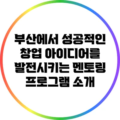 부산에서 성공적인 창업 아이디어를 발전시키는 멘토링 프로그램 소개