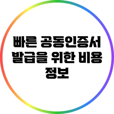 빠른 공동인증서 발급을 위한 비용 정보