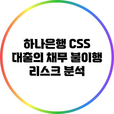 하나은행 CSS 대출의 채무 불이행 리스크 분석