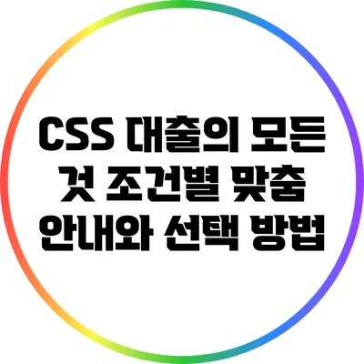 CSS 대출의 모든 것: 조건별 맞춤 안내와 선택 방법