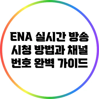 ENA 실시간 방송 시청 방법과 채널 번호 완벽 가이드