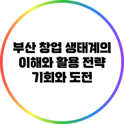부산 창업 생태계의 이해와 활용 전략: 기회와 도전