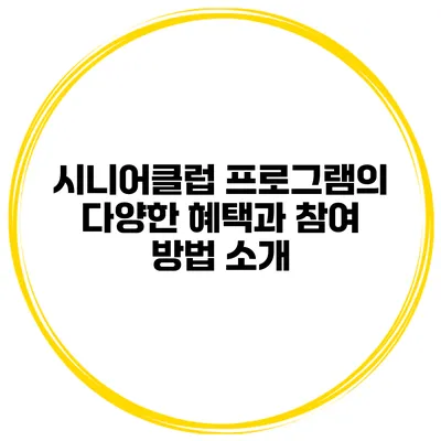 시니어클럽 프로그램의 다양한 혜택과 참여 방법 소개